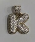 Sterling Silver 925 & Cubic Zirconia Puffy Initial "K" Pendant 