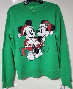 Disney Sweater Adult Medium Green Christmas Day Mickey and Minnie Holiday New - Picture 1 of 3
