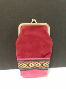  Vintage Suede/Leather Red Gold Kiss Lock Snap Cigarette Case Pouch Holder - Picture 1 of 6