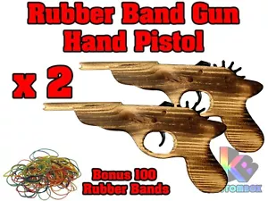 2 x Rubber Band Timber Pistol Gun Launcher Wooden Toy BRAND NEW - Picture 1 of 3