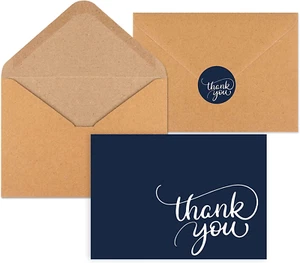 34 PCS Thank You Cards 3.5X5, Blank Navy for Baby Shower , Brown Paper Envelopes - Picture 1 of 7