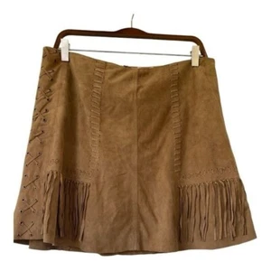 Calypso St. Barth Cerilea Fringe Trim Suede Mini Skirt in Tan size M - Picture 1 of 8