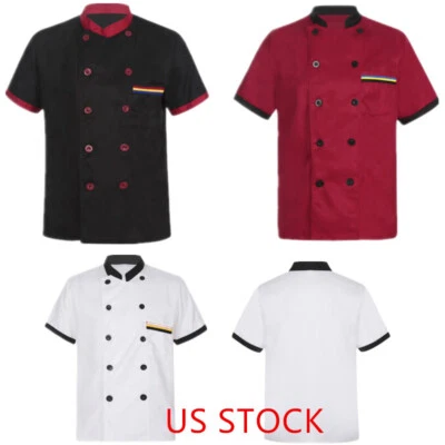 Men's Double Buttons Shirt Chef Jacket Restaurant Hotel Uniform Cook Workwear - Image 1 of 2