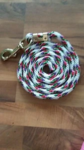 Horse Nylon poly round Lead Rope 86 inches with brass Swivel Snap-wh/pur/red/gr - Picture 1 of 2