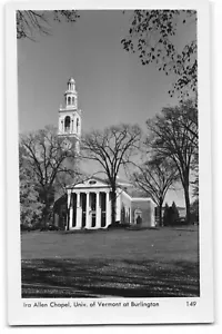 Cartolina RPPC Ira Allen Chapel, Università del Vermont Burlington VT Torre dell'Orologio - Foto 1 di 2