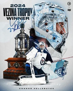 Foto de la NHL Connor Hellebuyck 2024 ganador del trofeo Vezina Winnipeg Jets 8x10 - Imagen 1 de 1