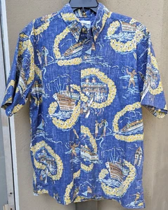 Reyn Spooner Herren Hawaiihemd mit Knopfleiste blau Large Kreuzfahrtschiff Surfen gebraucht, in einwandfreiem Zustand - Bild 1 von 4