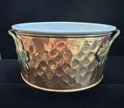 "Soporte para tazón de cobre extraíble de gres con asas de latón 7,5""" Foto 1 de 4