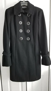 Marvin by Marvin Richards Black Mid-Length Wool Winter Women's Coat Sz L EUC - Picture 1 of 7