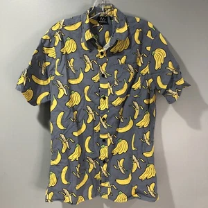 Burnside Men's Blue Bananas Print Button Down Short Sleeve Shirt Size Medium - Picture 1 of 8