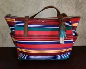 New Relic By Fossil You Are My Sunshine Colorful Striped Leather Tote Bag Purse