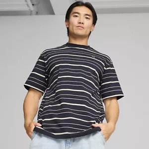 PUMA MMQ Striped T-shirt Short Sleeve Relaxed Fit Crew Neck Tee Top - Mens - Picture 1 of 15
