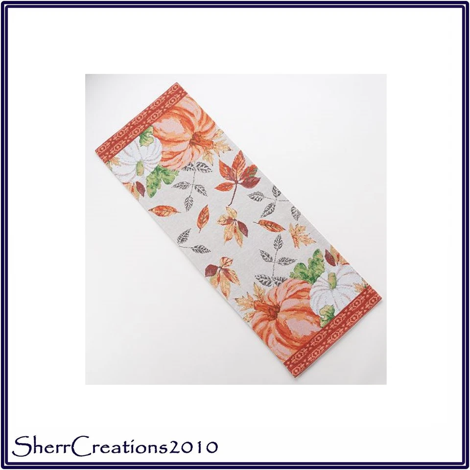 NWT Harvest Season Table Runner Leaves Fall Nature Pumpkin Tapestry #171014-556 - Image 1 of 1