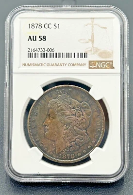 1878 CC Morgan Silver Dollar NGC AU 58, Semi-Key Date Coin, Colorfully Toned - Image 1 of 4