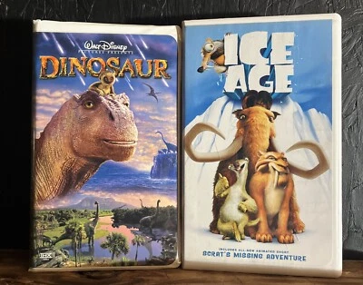 VHS Lot (2) Ice Age & Dinosaur - VCR Video Tapes Clamshell Cases ~ Free Shipping - Image 1 of 2