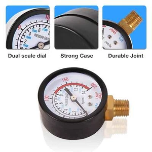2 In Water Pressure Test Gauge 1/4" NPT Thread Lower Mount for Air Compressor - Picture 1 of 5