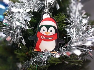 Personalised Christmas Tree Acrylic Bauble Decoration - Penguin - Gift Present