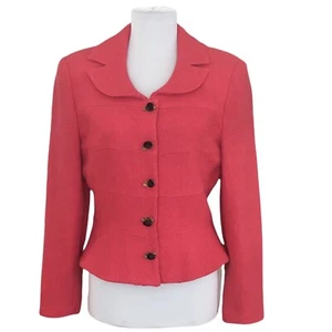 Kay Unger Blazer Womens 10 Pink Bouckle Wool Jacket Flower Button Romantic  - Picture 1 of 8