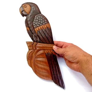 Pannello artistico da parete uccellino pappagallo in legno intagliato a mano vintage dipinto decorazione da appendere 16 pollici - Foto 1 di 12