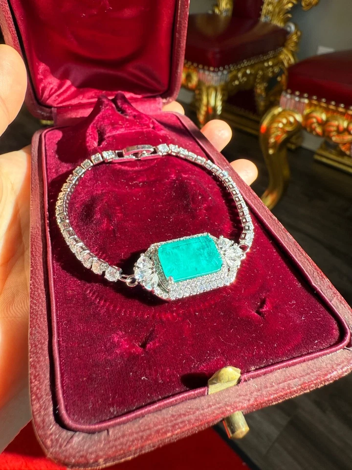 Brazalete Brazalete Brillante Exótico Azul Esmeralda, Impresionante Pieza Hipnotizante Foto 1 de 4