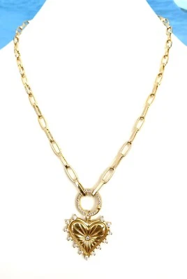 Dije de corazón con clavos relleno de oro de 18k clip de cadena collar soporte de dije con clic Foto 1 de 4
