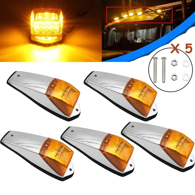 5 Cab Roof Marker Lights For Peterbilt Kenworth Freightliner 31 LED Amber Chrome - Image 1 of 4