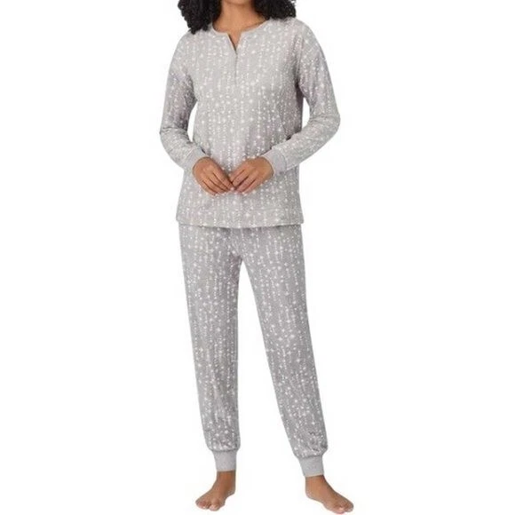Nautica Women's 2 Piece Fleece Pajama Sleepwear Set Gray Stars XXL