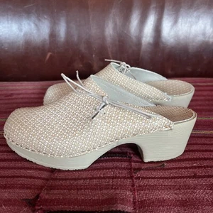 Calou Stockholm White Beige Textured Leather Lace Up Clogs Mules Slip On EU37 - Picture 1 of 8
