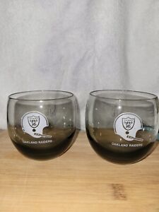 Vintage Oakland Raiders NFL Smoked Glass Lot of 2 Lowball, Whiskey, Wine
