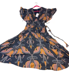 Free People Dress L Sweet Escape Maxi Wrap Blue Yellow Floral w/Slip New $148 - Picture 1 of 9