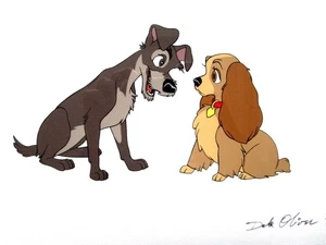 LADY and the TRAMP SIGNED dogs WALT DISNEY ANIMATION drawing cel SERICEL - Picture 1 of 3