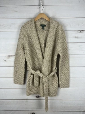 Lauren Ralph Lauren Sweater Womens Medium Hand Knit Wool Alpaca Belted Cardigan - Image 1 of 4