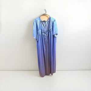 Only Necessities Long Silky Blue Nightgown Rose Bow Accent Flutter Sleeves 5X - Picture 1 of 7