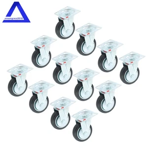 Paquete de 12 ruedas giratorias de 3 pulgadas Base de goma con placa superior y rodamiento Negro - Imagen 1 de 14