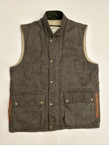 Orvis Vest Mens Large Brown Wool Leather Trim Fully Lined Primaloft Insulation - Picture 1 of 24