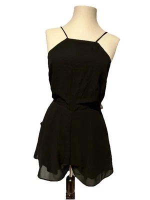 Lucca Couture Blk 连身裤意大利面肩带流动短裤透明覆盖小号全新带标签 — 第 1/4 张图片