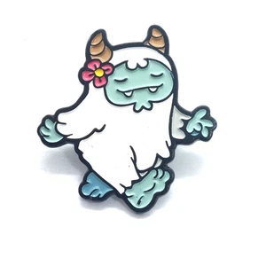 Cute Blue And White Yeti With Flower Horns Smiling Cartoon Lapel Pin - Picture 1 of 3