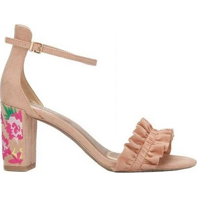 Sandalias Kenneth Cole Reaction Rise Tacón Volantes Talla 6.5 Rosa Floral Bordado 3" Foto 1 de 4