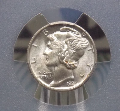 1935 "D" Mercury SILVER Dime 10c PCGS MS64 FB #862 *FULL BANDS* Unc BU ECC&C Inc - Image 1 of 4