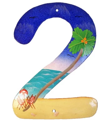 Tropical Beach House Numbers Haitian Metal Art Number Two 2 - Image 1 of 2