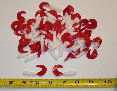 White/Red 2 inch 100 Pack Curl Tail Grubs - Image 1 of 4