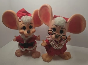 Vintage 1970 Roy Des of Fla pair of Mr & Mrs Santa Claus Mice Figurine CoinBanks - Picture 1 of 9
