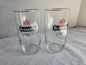 Juego de 2 vasos de cerveza vintage Heineken con borde dorado #OSSH - Imagen 1 de 9