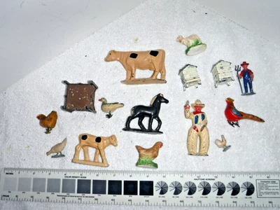 Lote de bonecos vintage de animais de fazenda, fazendeiros e cowboys de brinquedo com chumbo - Imagem 1 de 2