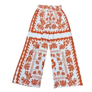 Umgee NWOT Wide Leg Pants Size Small Orange White Print Casual Boho Festival - Picture 1 of 8