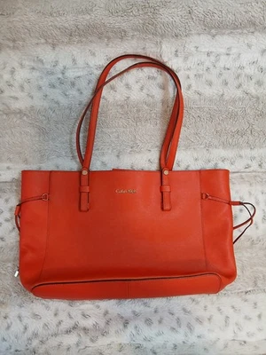 Calvin Klein Red Leather Full Zip Tote Purse - Image 1 of 4