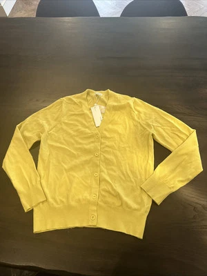 Cárdigan liso Minnie Rose talla L amarillo cuello en V abotonado clásico envío rápido Foto 1 de 4