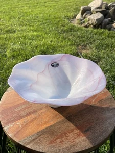 Arte Murano Kristall Mery Vase Pink Swirl White Frosted Glass Bowl Votive - Picture 1 of 10