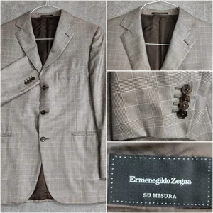 Chaqueta Blazer 42R COMO NUEVO Ermenegildo Zegna Marrón Glen Cuadros Su Misura Lana Seda - Imagen 1 de 15