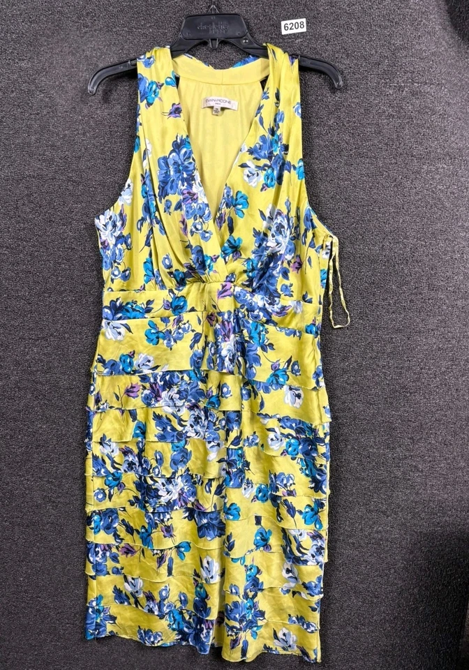 Vestido floral Evan picono para mujer talla 16 amarillo azul cuello en V volantes sin mangas  Foto 1 de 4